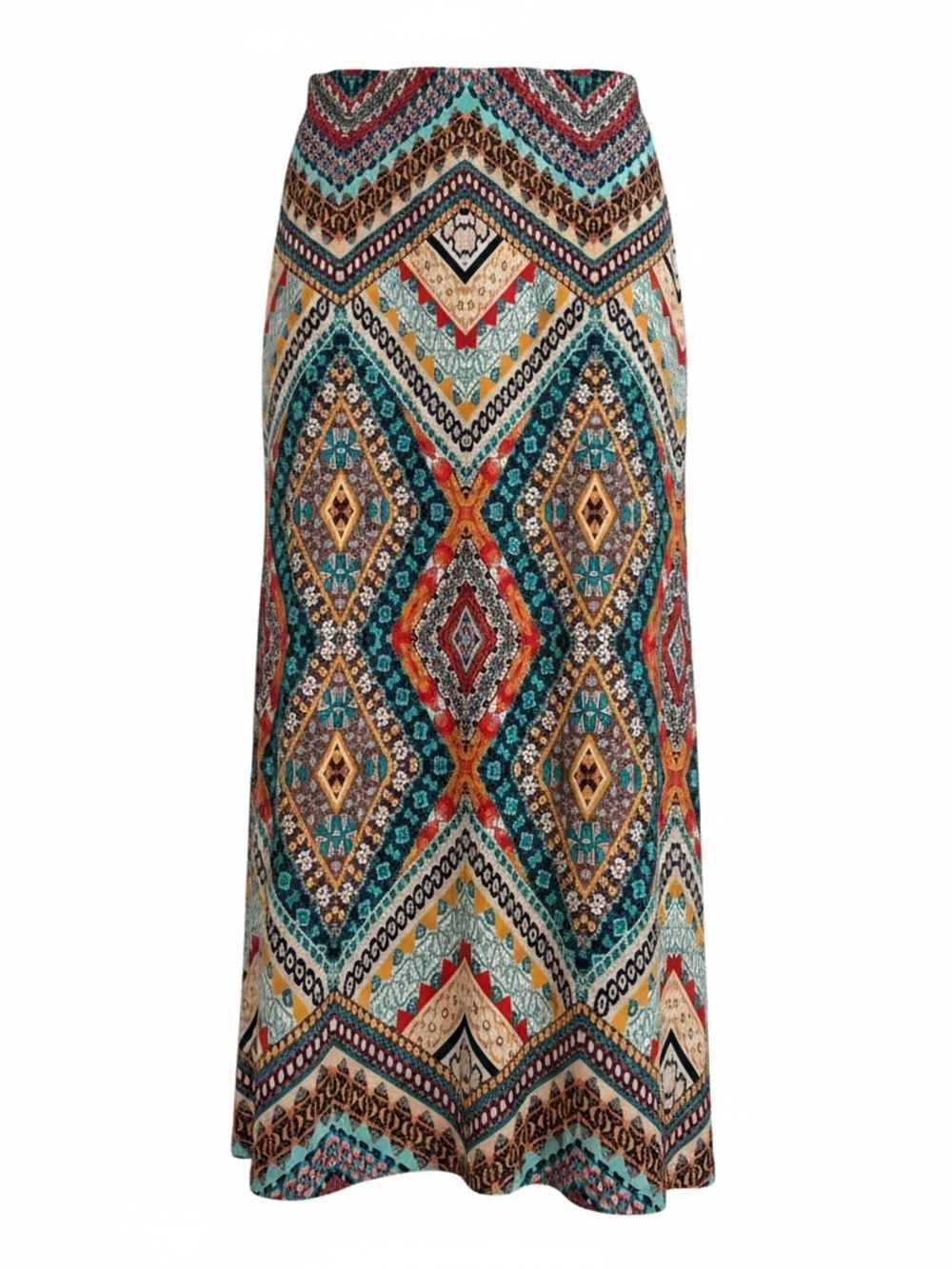 Westport Teal & Red Geometric Diamond-Print Maxi Skirt Size 2X